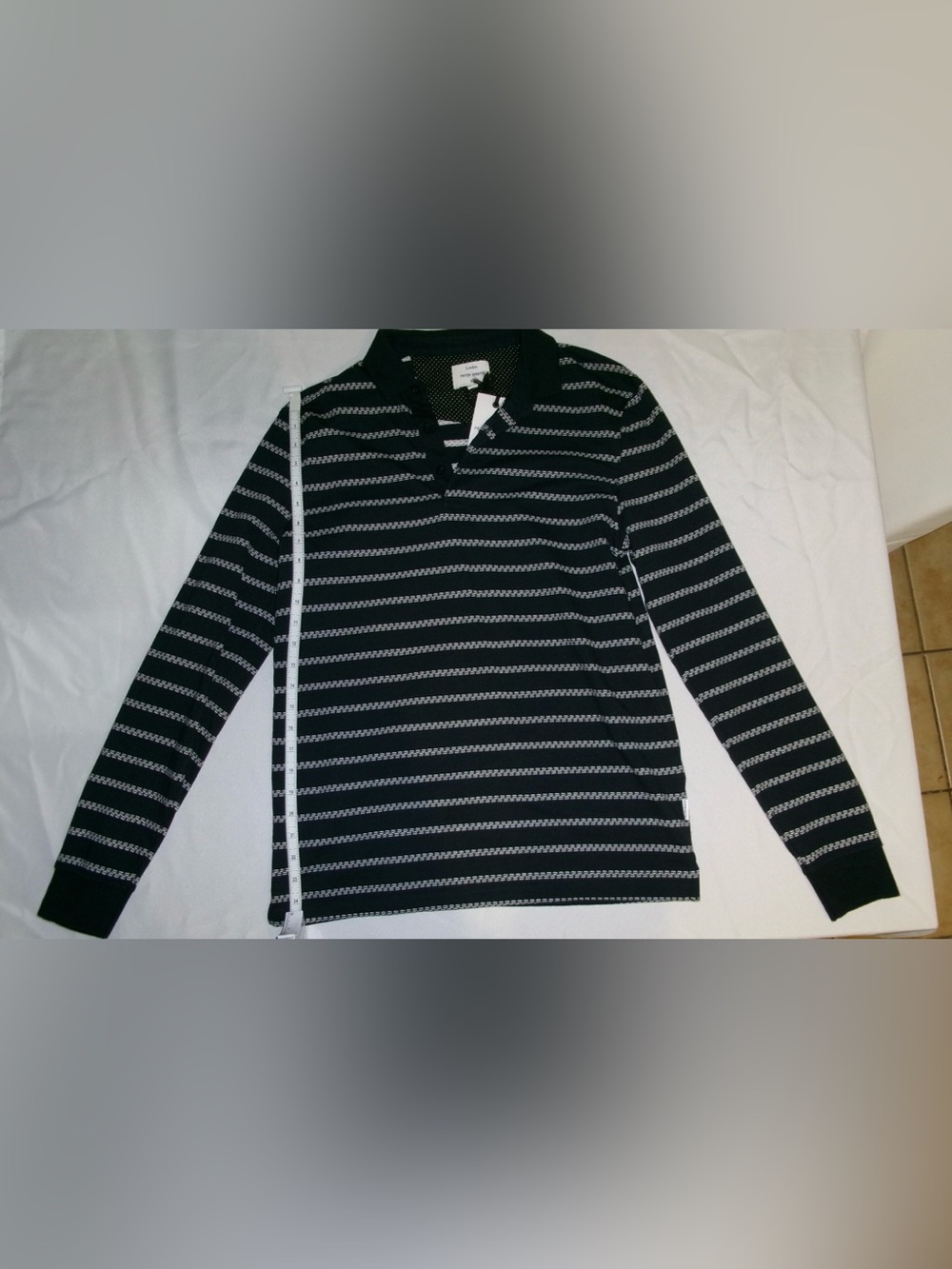 Peter Werth London N.1 Black & White Striped Long Sleeve Polo